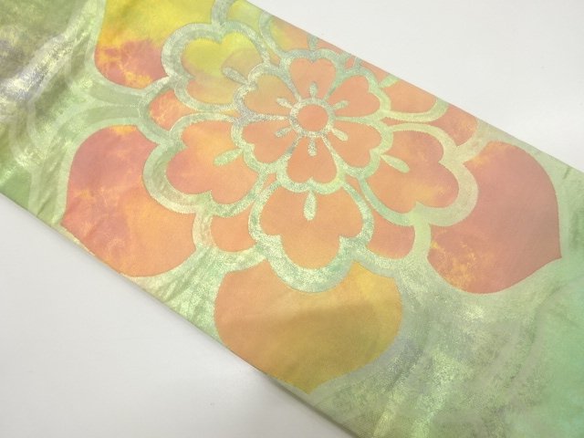 引箔　花模様織り出し　名古屋帯